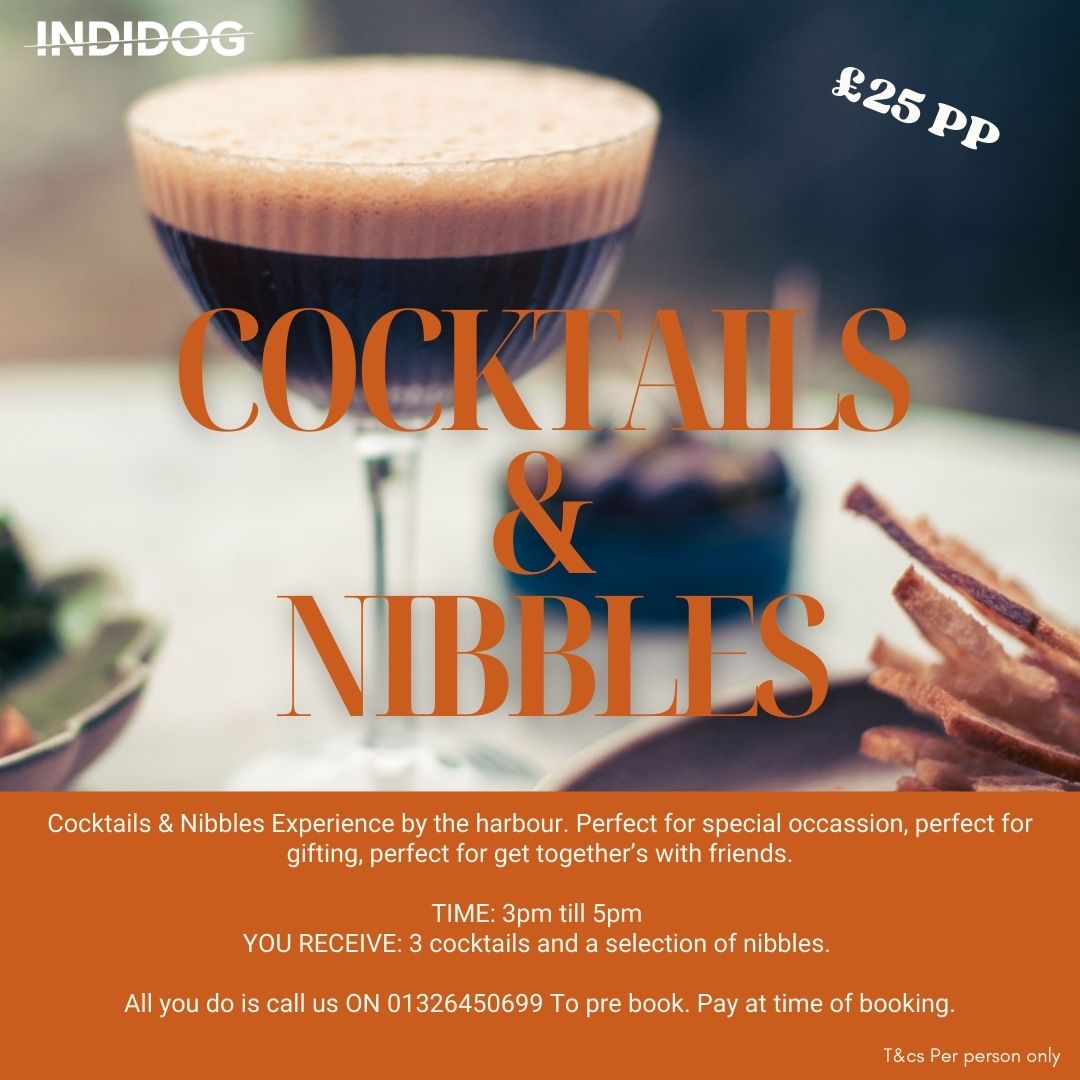 Cocktails, INDIDOG restaurant in Falmouth, Cornwall, 2 for £12 cocktails daily 2-6pm