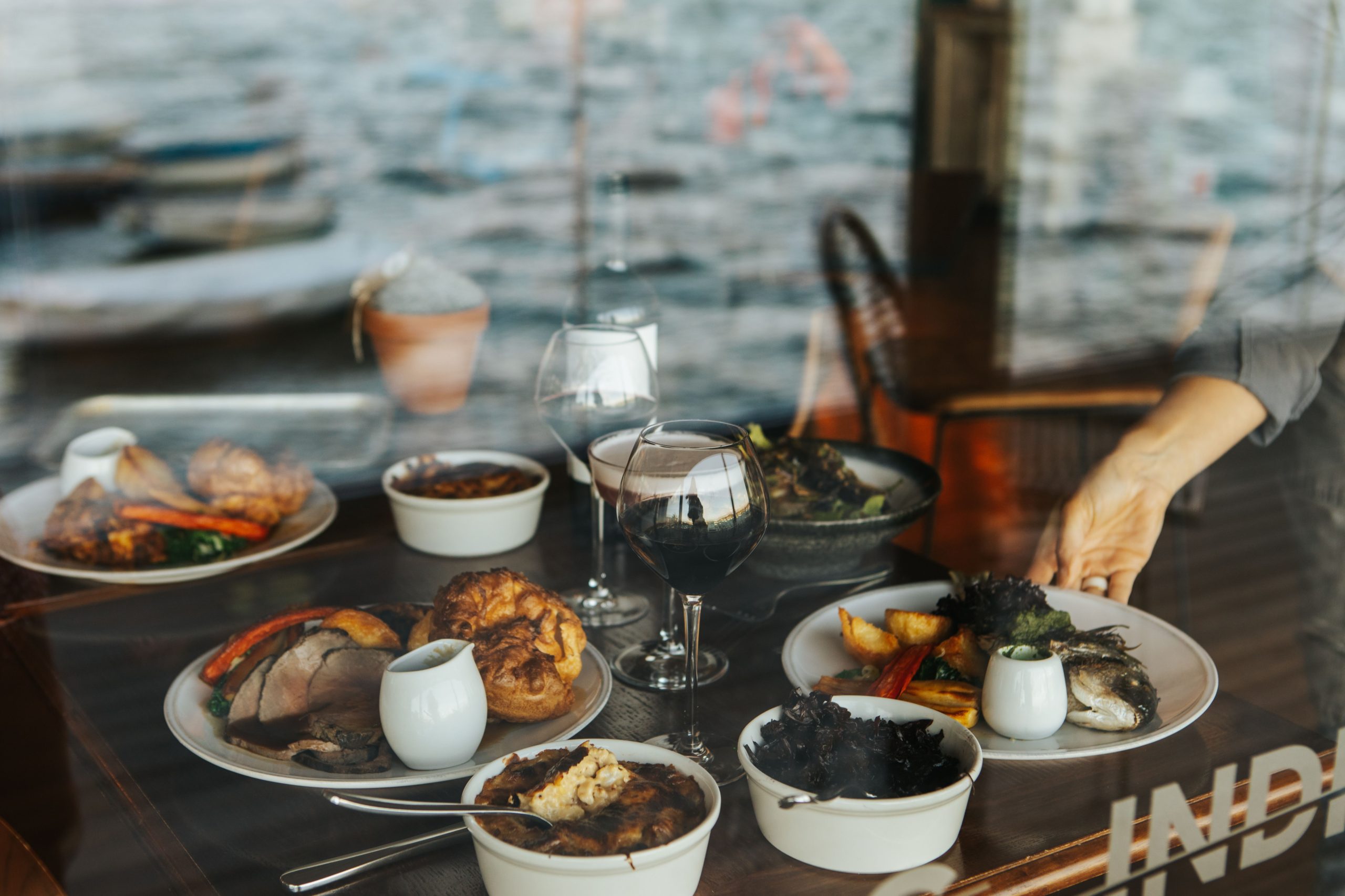 Sunday Roast, INDIDOG Harbourside restaurant in Falmouth, Cornwall