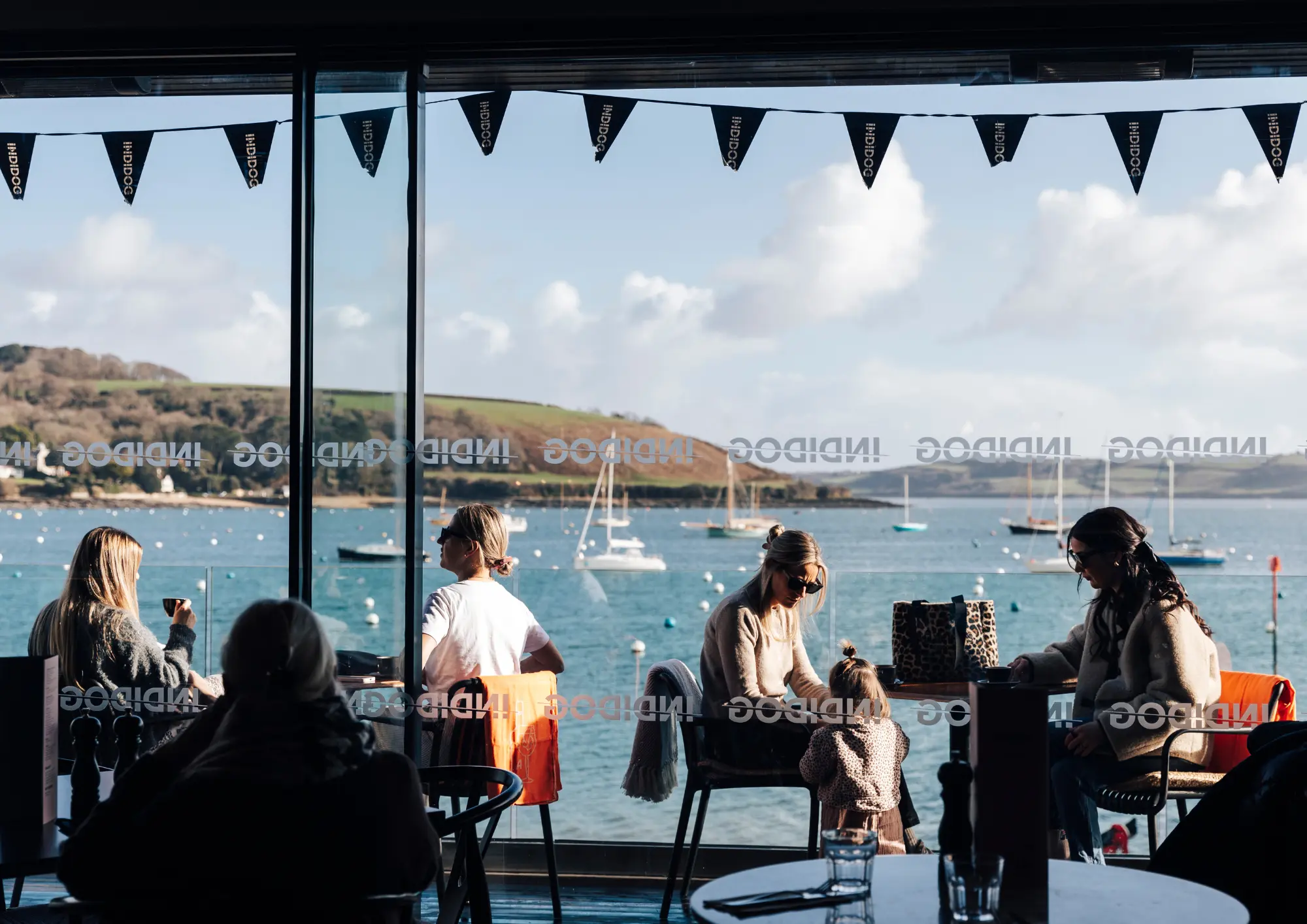 Beautiful sea and harbourside views for brunch, lunch, dinner and cocktails at INDIDOG Restaurant in Falmouth Beautiful sea and harbourside views for brunch, lunch, dinner and cocktails at INDIDOG Restaurant in Falmouth