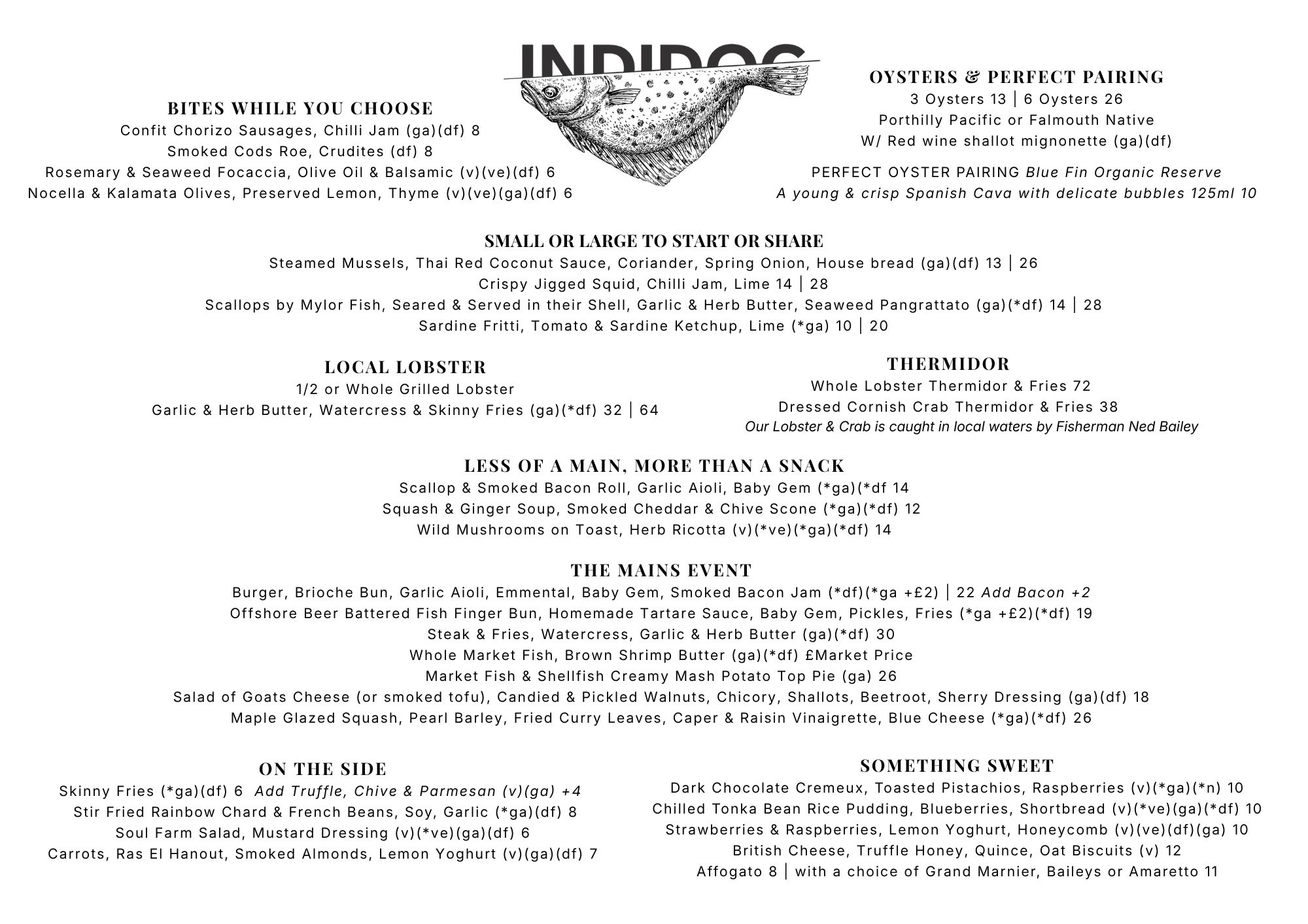 Autumn Lunch Menu 26 Lunch, INDIDOG harbourside restaurant in Falmouth, Cornwall, Stunning Views, locally sourced food