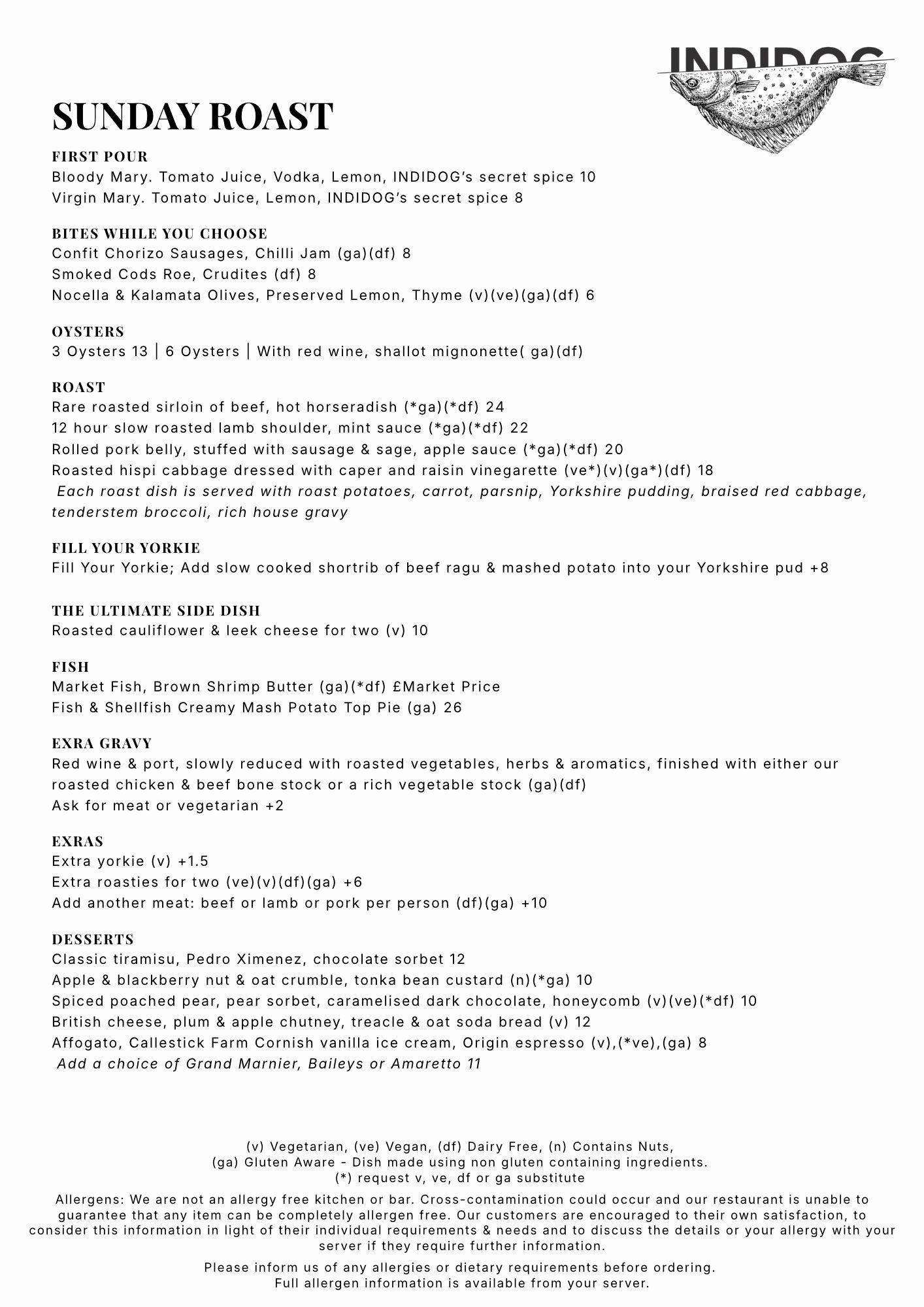 INDIDOG Sunday Roast Menu in Falmouth